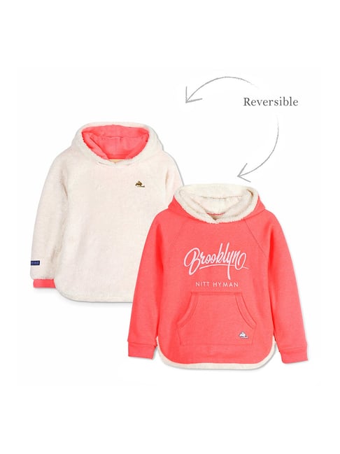 Cherry Crumble By Nitt Hyman Kids Coral & White Printed Reversible Hoodie