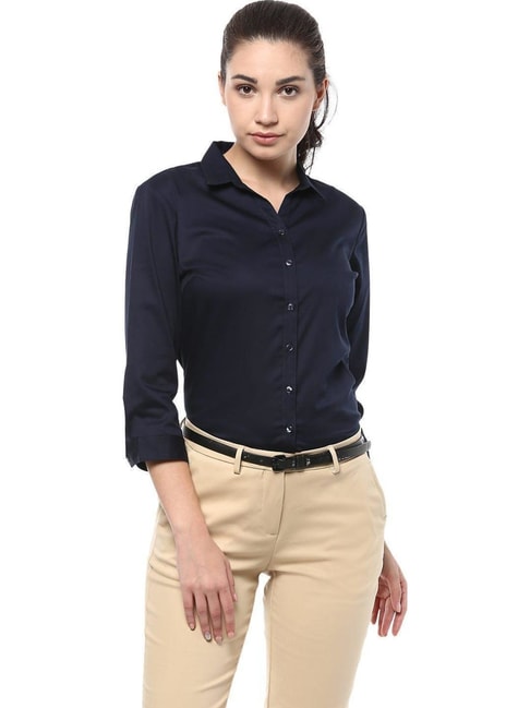 Solly by Allen Solly Navy Cotton Shirt Price in India