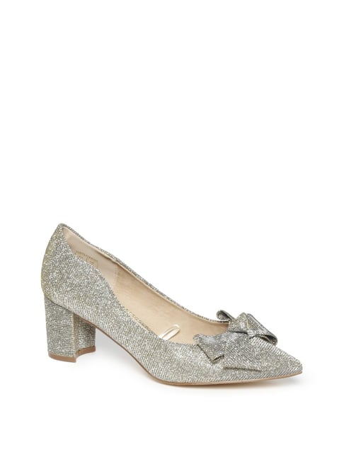 silver pumps block heel