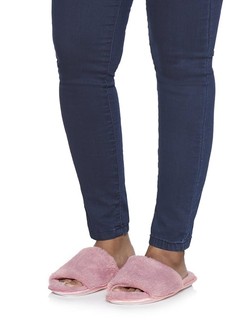 LUNA BLU by Westside Dull Pink Faux-Fur Bedroom Slippers