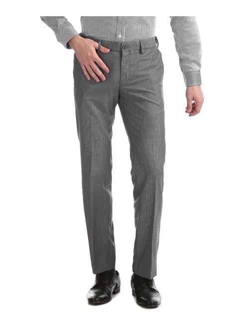 Buy Excalibur Men Grey Mid Rise Solid Formal Trousers online