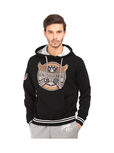 Buy Polo Black Printed Hoodie for Men Online Tata CLiQ