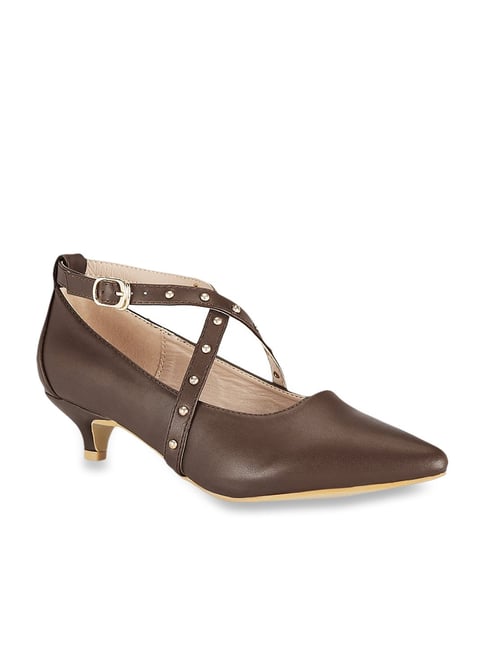 CERIZ Gersende Coffee Brown Cross Strap Pumps