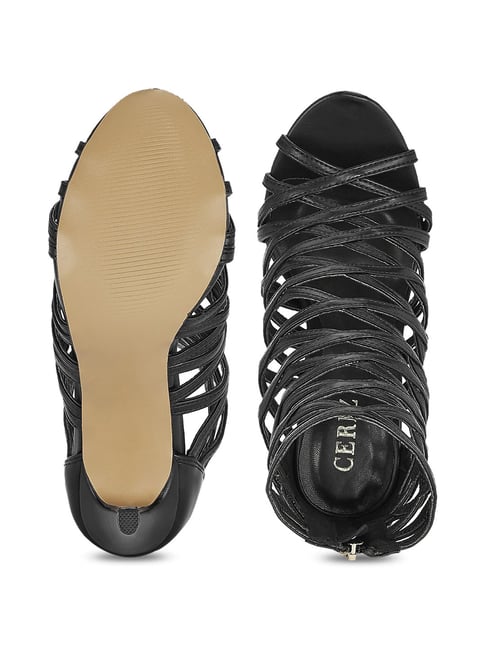 CERIZ Salome Black Gladiator Stilettos