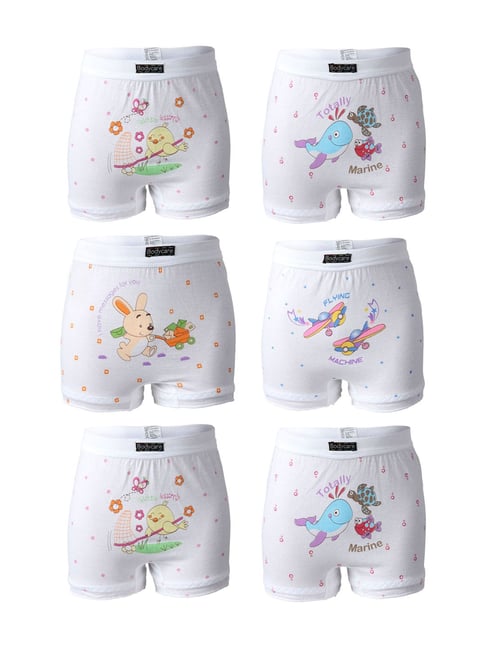 Bodycare Kids White Cotton Printed Bloomers Pack of 6