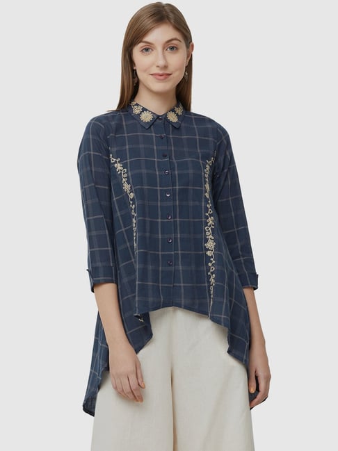 Fusion Beats Navy Embroidered Tunic