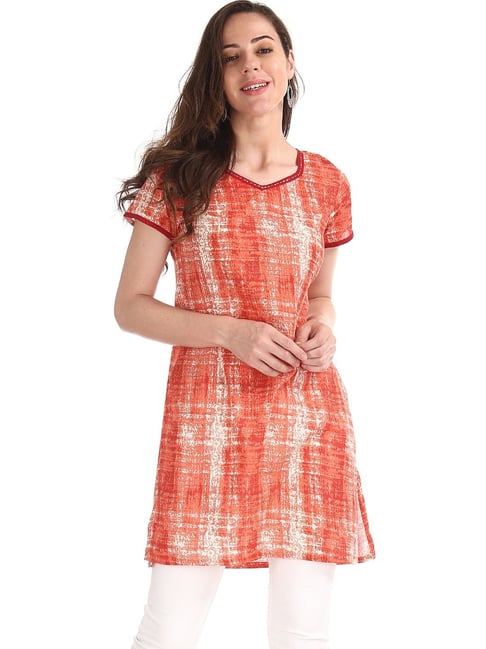 Karigari Orange Printed Kurti