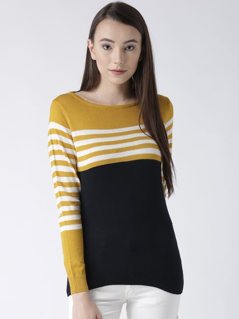 Buy Club York Navy Yellow Striped Sweater for Women Online