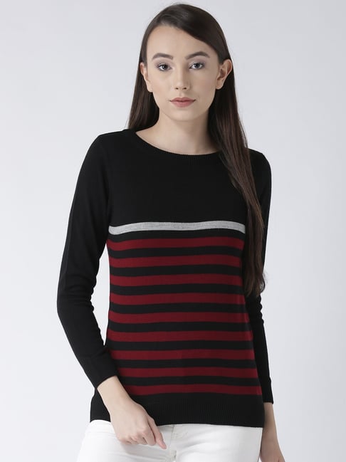 Club York Black & Maroon Striped Sweater