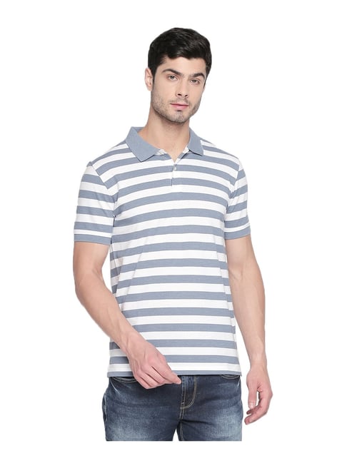 Pantaloons Dusty Blue Striped Polo 