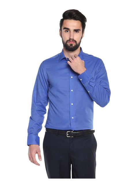 Blackberrys Blue Solid Slim Fit Cotton Shirt