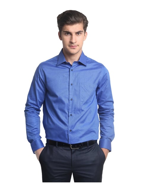 Blackberrys Blue Cotton Slim Fit Solid Shirt