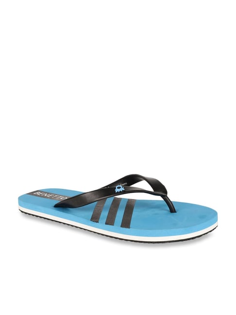 United Colors of Benetton Black & Sky Blue Flip Flops