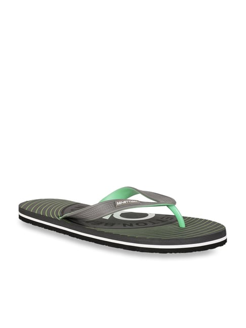 United Colors of Benetton Grey & Green Flip Flops