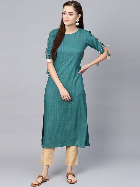 La Firangi Green Printed Straight Kurti