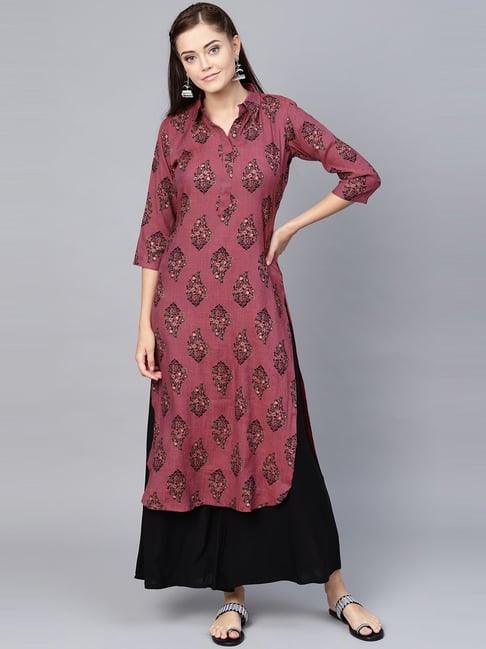 La Firangi Mauve Printed Straight Kurti