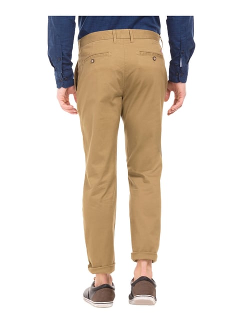 Buy U.S. POLO ASSN. Men Khaki Mid Rise Solid Casual Trousers online