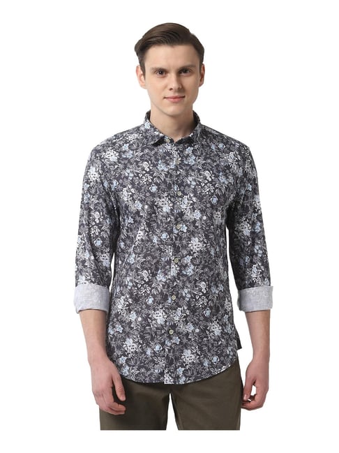 Buy Peter England Grey Full Sleeves Printed Shirt for Men Online