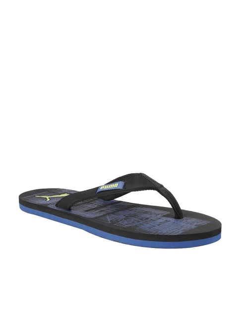 Puma Men's Contour Black & Galaxy Blue Flip Flops