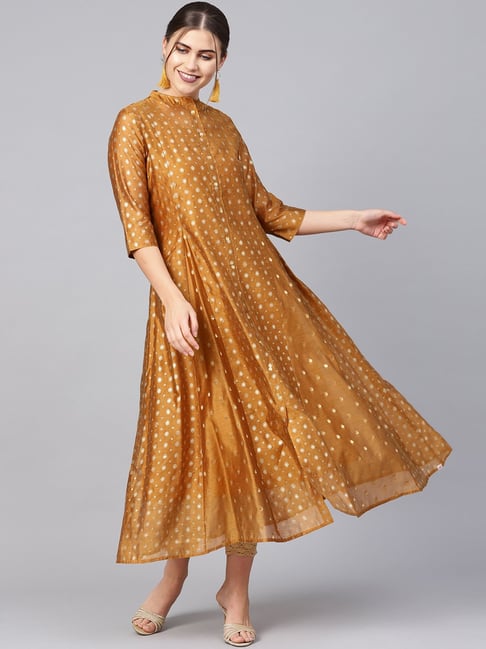 Juniper Mustard Printed Anarkali Double Layered Kurti Price in India