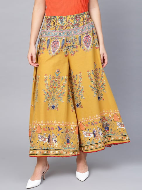 Juniper Mustard Cotton Printed Palazzos