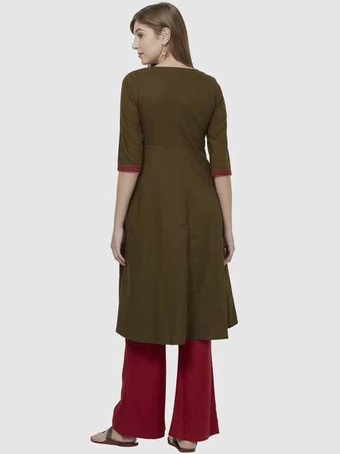 Leela Hit Long Gown Kurti With Fancy Button In Rich Olive Green Color