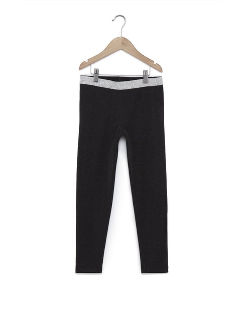 AND girl Kids Black Cotton Tapered Fit Leggings
