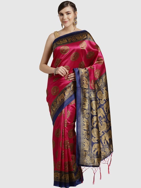 Ishin Pink Printed Saree With Blouse