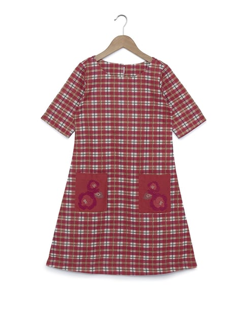 Buy Utsa Kids by Westside Dark Pink Checkered A-Line Dress for