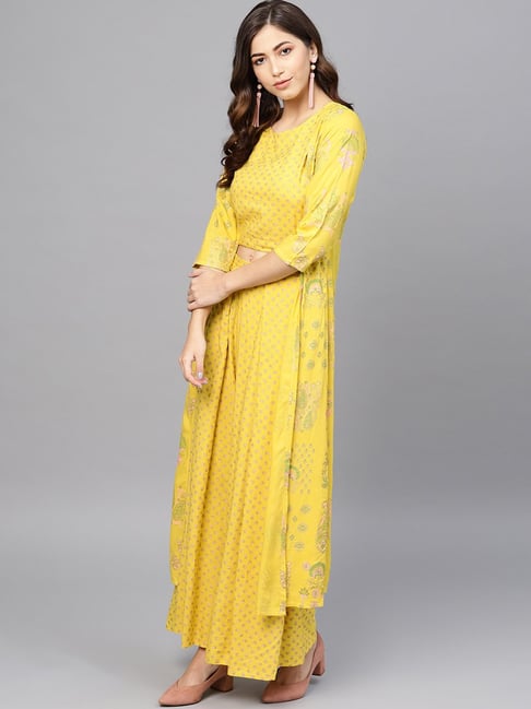 Buy Ahalyaa Yellow Printed Crop Top Palazzo Set With Shrug Online at ...