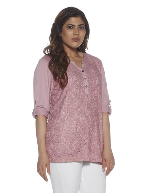 Buy Gia curve by Westside Pink Lace Detailed Top Online at Best Prices ...