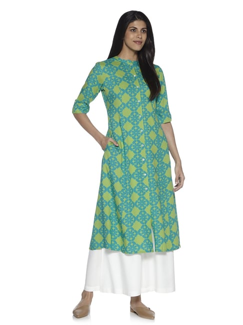 Buy Zuba Yellow Embroidered Gathered Kurta with Inner from Westside