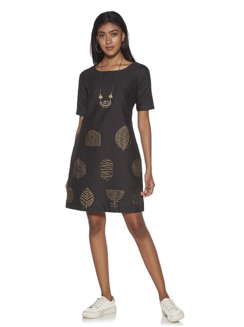 Bombay Paisley by Westside Dark Brown Printed A-line Dress