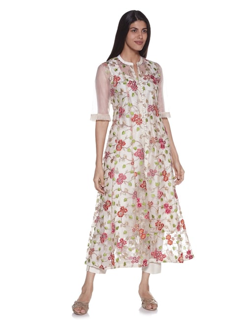 Vark by Westside Beige Kurta, Inner And Pants Ethnic Set