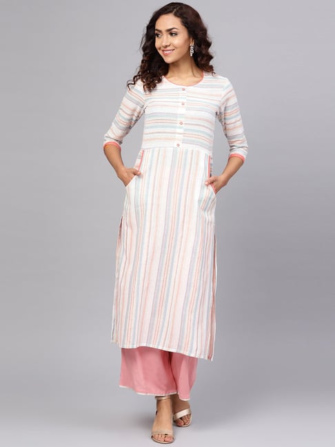 Buy La Firangi White Cotton Striped 