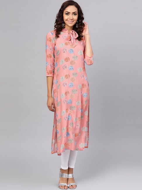 La Firangi Pink Printed Straight Kurti