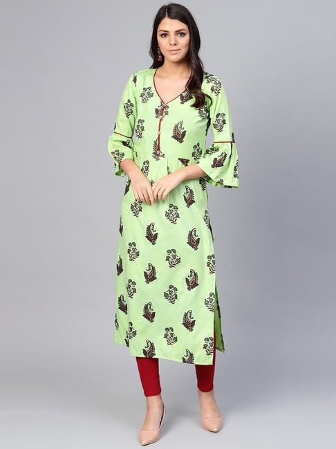 La Firangi Maroon Floral Print Straight Kurti