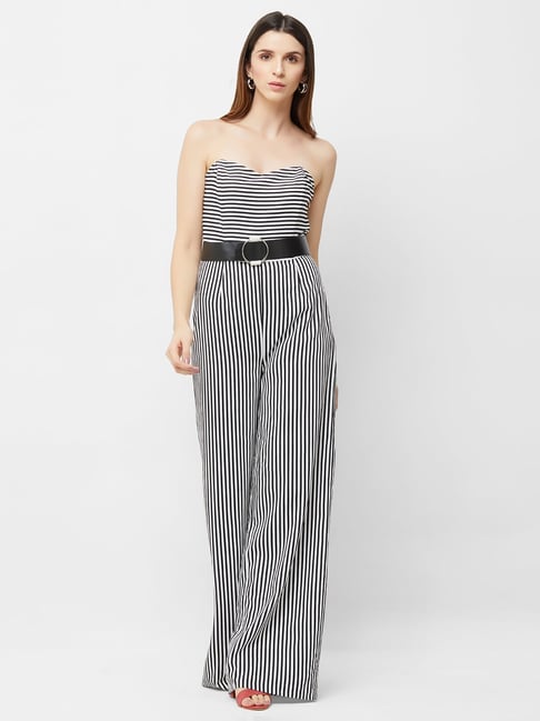 Buy Bebe Black White Striped Jumpsuit For Women Online Tata Cliq