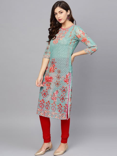 Buy Ahalyaa Green Red Floral Print Straight Kurti for Women Online Tata CLiQ