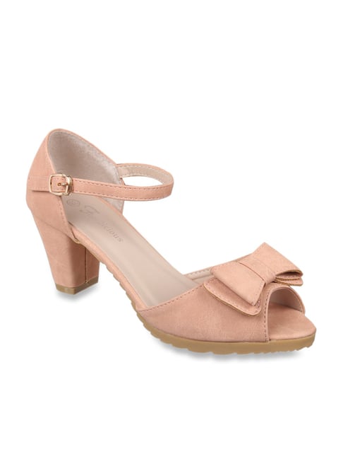 Wedding shoes, Velvet Block Heels Sandals Blush Pink - Veloudenia