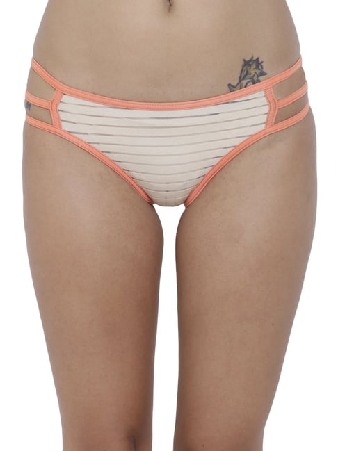 BASIICS by La Intimo Beige Striped Bikini Panty