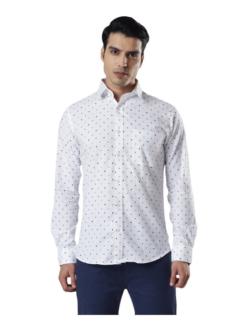 Raymond White Cotton Slim Fit Printed Shirt