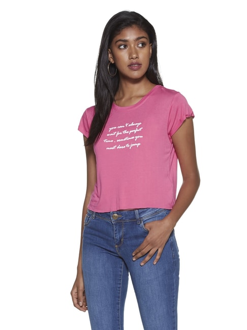 Nuon by Westside Pink Text Patterned Olix T-Shirt from Nuon Women at ...