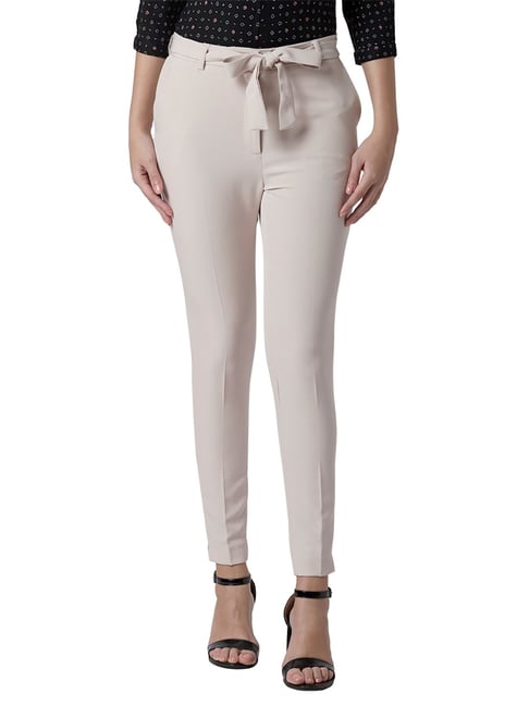 Park Avenue Beige Slim Fit Trousers