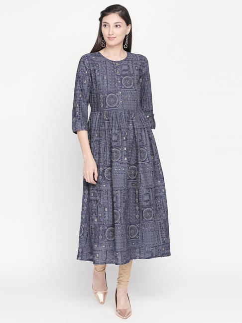 Akkriti by Pantaloons Blue Printed Dress