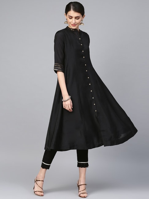 Black chanderi cotton kurta with pant and digital printed dupatta –  g2gfashion.com