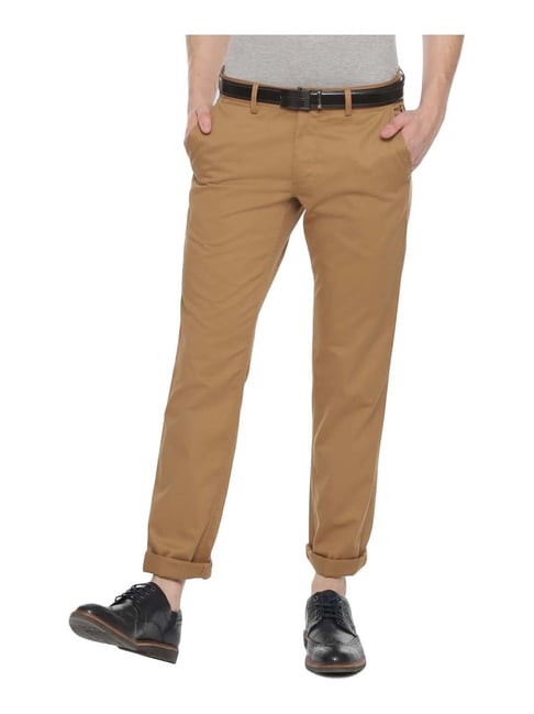 Buy Louis Philippe Solid Khaki Trousers online