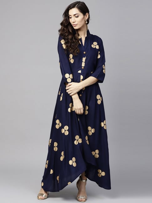 navy polka dot maxi dress