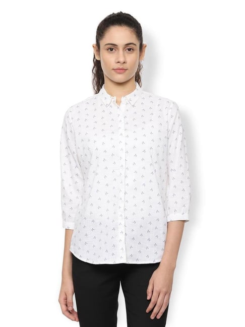 Van Heusen White Printed Shirt