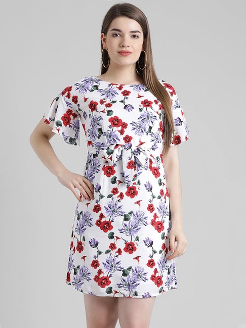 Zink London White Floral Print Above Knee Dress